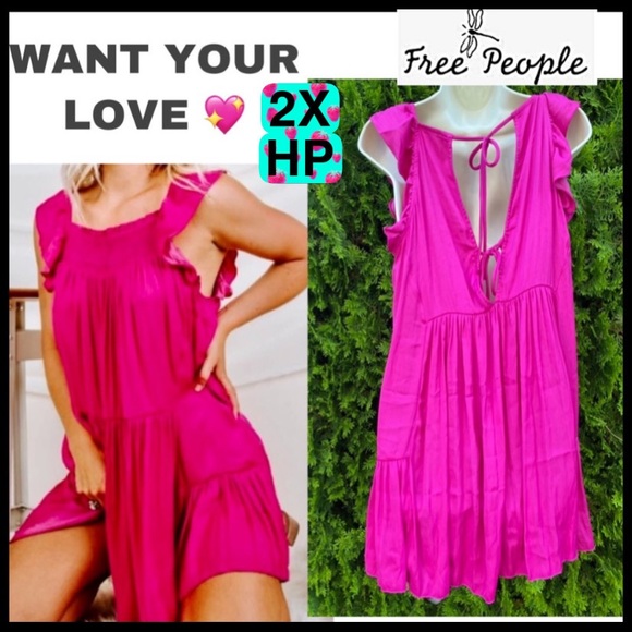Free People Dresses & Skirts - FREE PEOPLE WANT YOUR LOVE HOT PINK SLIP DRESS S